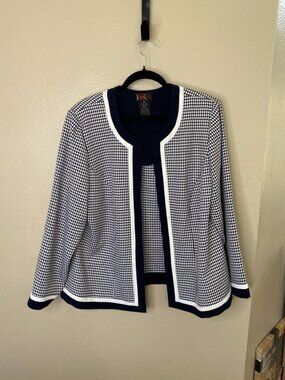 R&K Originals Women’s Houndstooth Jacket Blazer Short 14W Navy White Polyester